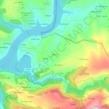 Mappa topografica Vilachá, altitudine, rilievo