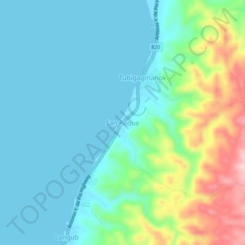 Mappa topografica San Roque, altitudine, rilievo