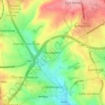 Mappa topografica Hunsworth, altitudine, rilievo