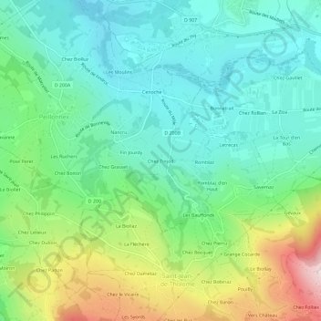 Mappa topografica Chez Tinjod, altitudine, rilievo