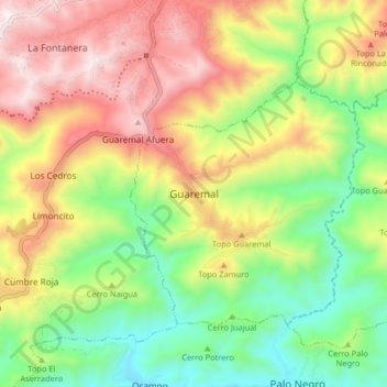 Mappa topografica Guaremal, altitudine, rilievo