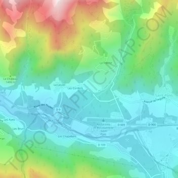 Mappa topografica Les Jourdans, altitudine, rilievo