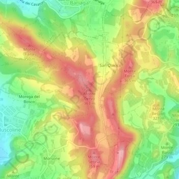Mappa topografica Monte Cervo, altitudine, rilievo