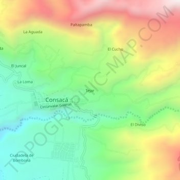 Mappa topografica Tejar, altitudine, rilievo