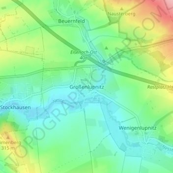 Mappa topografica Großenlupnitz, altitudine, rilievo