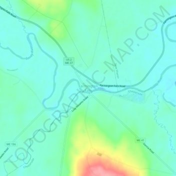 Mappa topografica Farmington Falls, altitudine, rilievo
