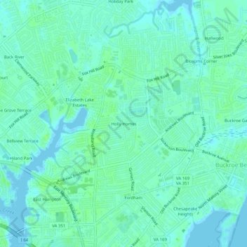 Mappa topografica Holly Homes, altitudine, rilievo