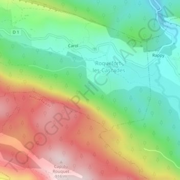 Mappa topografica Cascades de la Turasse, altitudine, rilievo