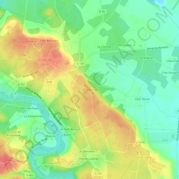 Mappa topografica La Franchie, altitudine, rilievo