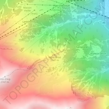 Mappa topografica Mont Brisé, altitudine, rilievo