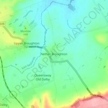 Mappa topografica Nether Broughton, altitudine, rilievo