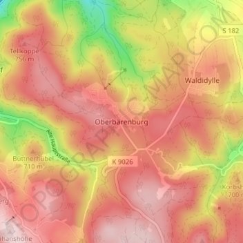 Mappa topografica Oberbärenburg, altitudine, rilievo