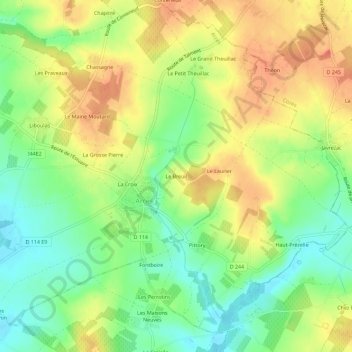 Mappa topografica Le Breuil, altitudine, rilievo