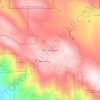 Mappa topografica Palomar Mountain, altitudine, rilievo