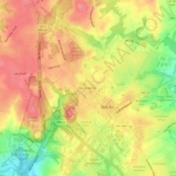 Mappa topografica North Bel Air, altitudine, rilievo