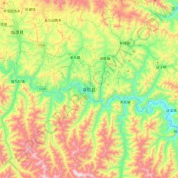 Mappa topografica 卓尼县, altitudine, rilievo