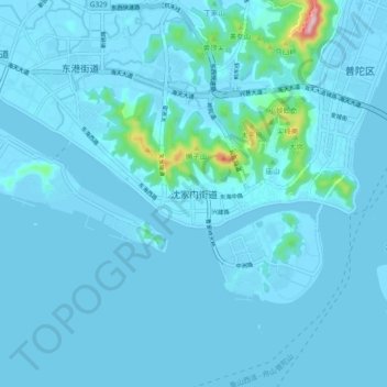 Mappa topografica 沈家门街道, altitudine, rilievo