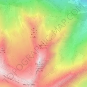 Mappa topografica Speikkofel, altitudine, rilievo