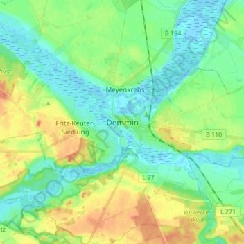Mappa topografica Demmin, altitudine, rilievo