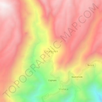 Mappa topografica Coraguaya, altitudine, rilievo