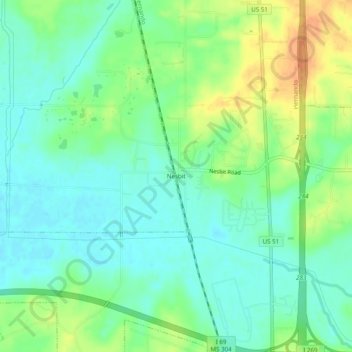 Mappa topografica Nesbit, altitudine, rilievo
