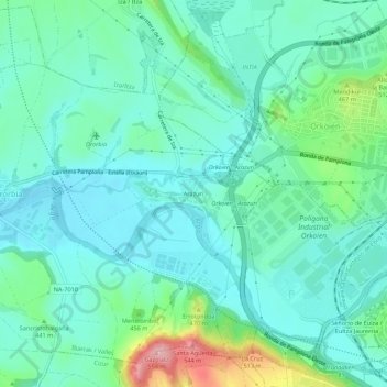 Mappa topografica Arazuri, altitudine, rilievo