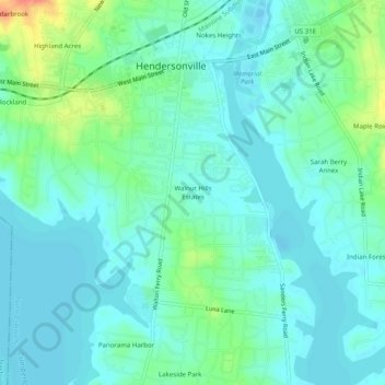 Mappa topografica Walnut Hills Estates, altitudine, rilievo
