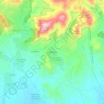 Mappa topografica els Mellados, altitudine, rilievo