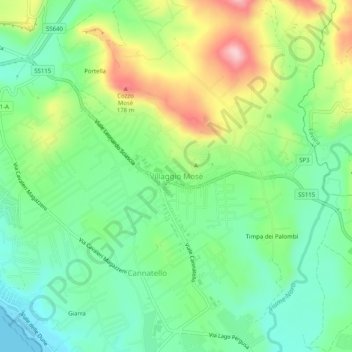 Mappa topografica Villaggio Mosè, altitudine, rilievo