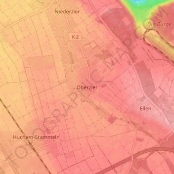 Mappa topografica Oberzier, altitudine, rilievo