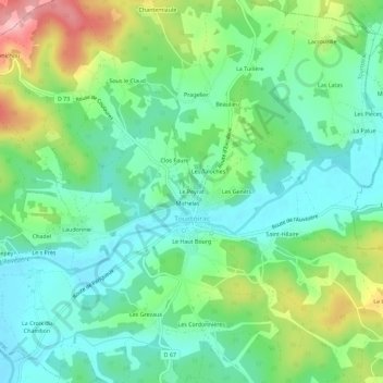 Mappa topografica Le Peyrat, altitudine, rilievo