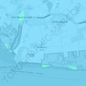Mappa topografica Westkerke, altitudine, rilievo