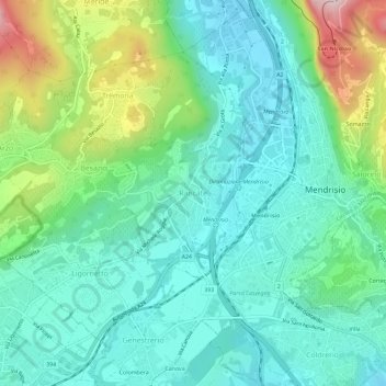 Mappa topografica Rancate, altitudine, rilievo