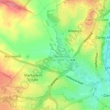 Mappa topografica Markeaton, altitudine, rilievo