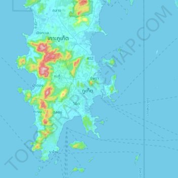 Mappa topografica Phuket, altitudine, rilievo