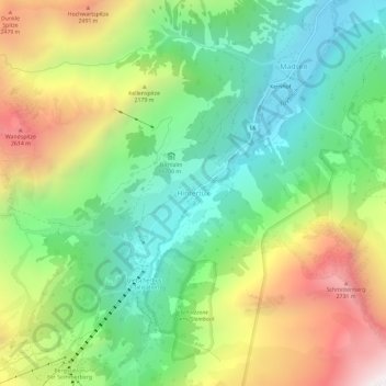 Mappa topografica Hintertux, altitudine, rilievo