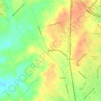 Mappa topografica Wicker, altitudine, rilievo