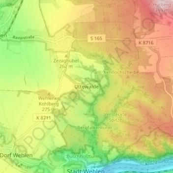 Mappa topografica Uttewalde, altitudine, rilievo