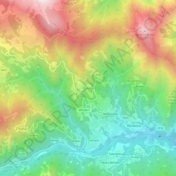 Mappa topografica Polpresa, altitudine, rilievo