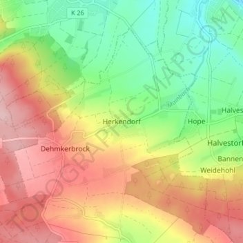Mappa topografica Herkendorf, altitudine, rilievo