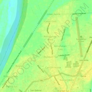 Mappa topografica Atulayan Norte, altitudine, rilievo