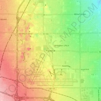 Mappa topografica Paradise, altitudine, rilievo