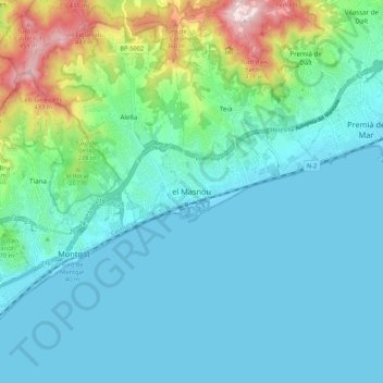 Mappa topografica el Masnou, altitudine, rilievo