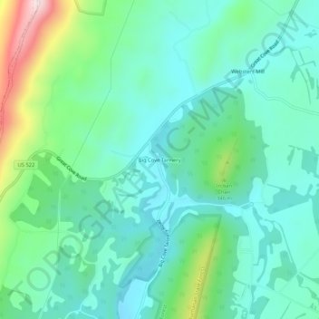 Mappa topografica Big Cove Tannery, altitudine, rilievo