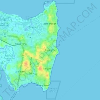 Mappa topografica Redcliffe, altitudine, rilievo