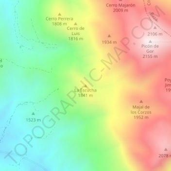 Mappa topografica La Escucha, altitudine, rilievo