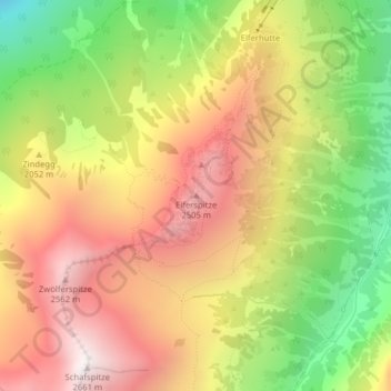 Mappa topografica Elferspitze, altitudine, rilievo