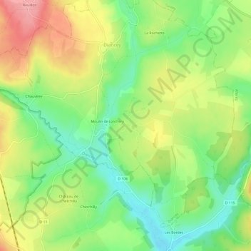 Mappa topografica Jonchery, altitudine, rilievo