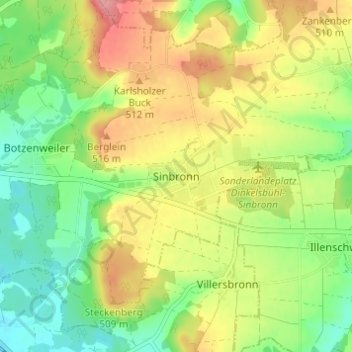 Mappa topografica Sinbronn, altitudine, rilievo