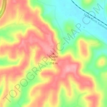 Mappa topografica Chapel Hill, altitudine, rilievo